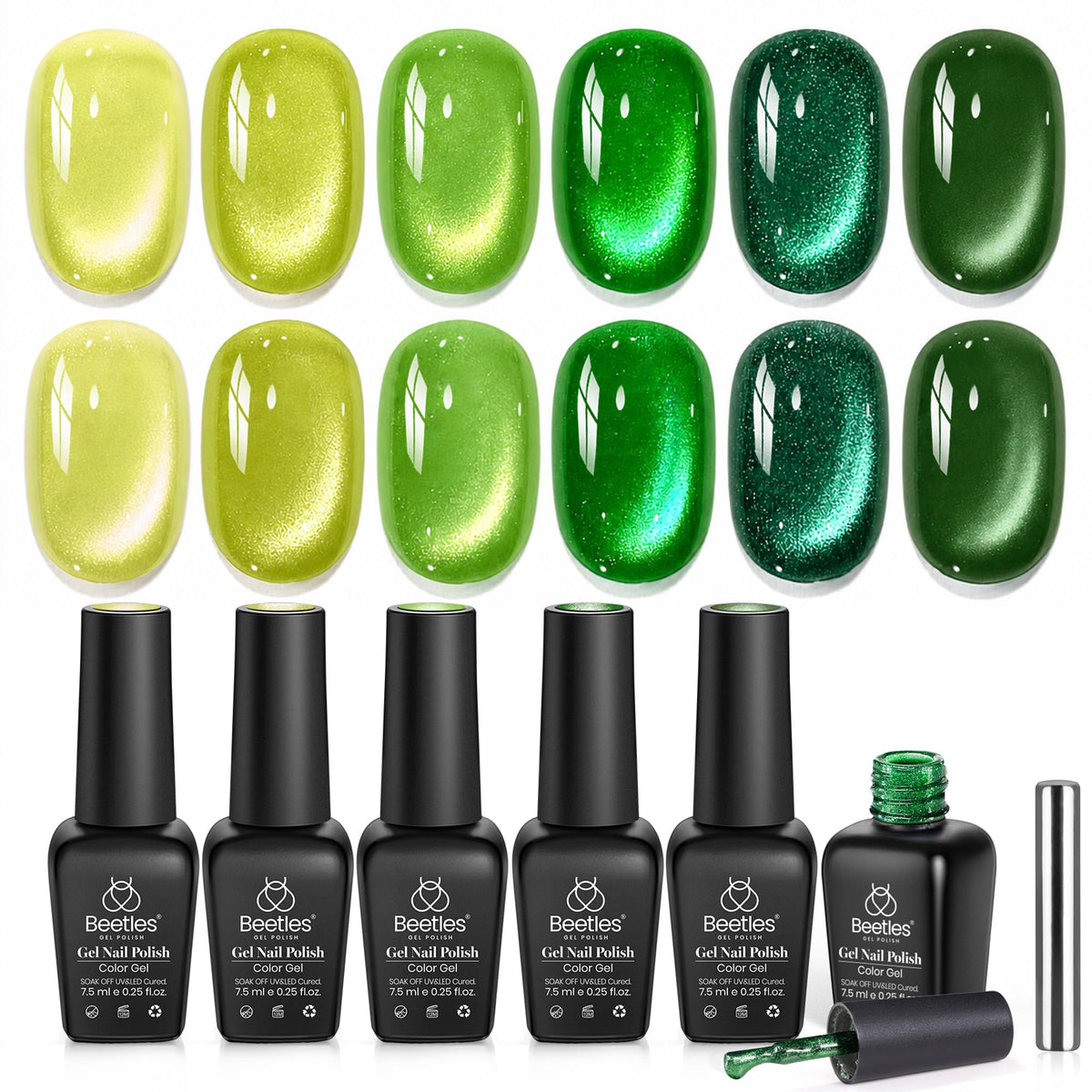 Set de vernis gel Cat Eye vert beetles avec 6 couleurs scintillantes