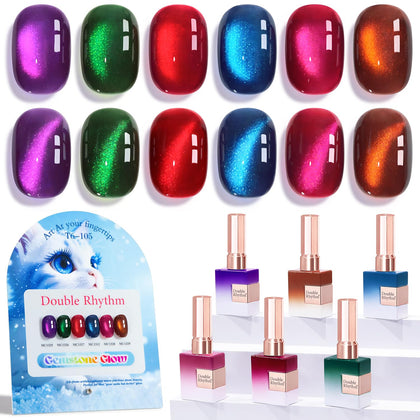 Set de vernis gel Double Rhythm 6 couleurs chat œil en bouteille