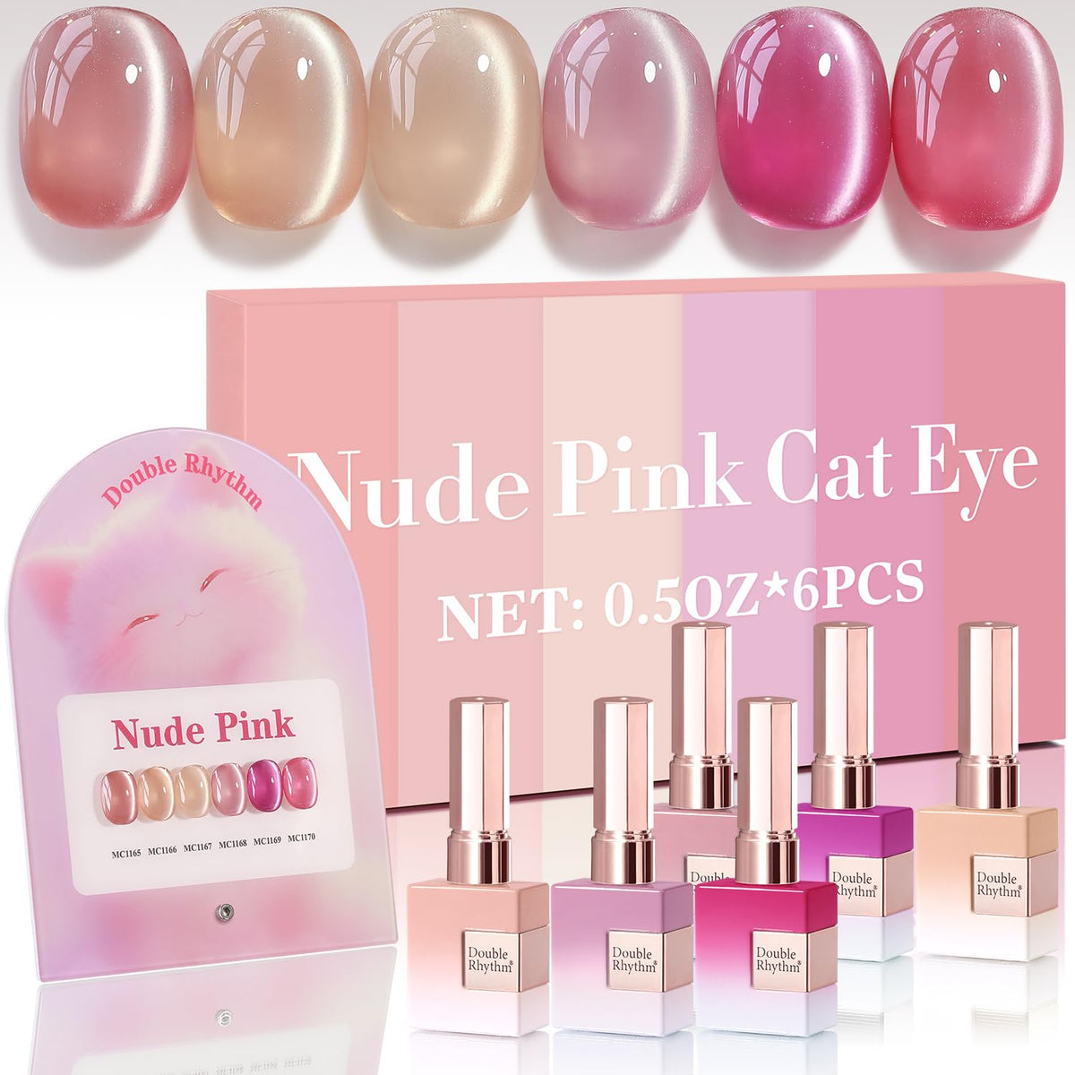 Set de vernis gel Double Rhythm 6 flacons de 15ml couleur nude rose