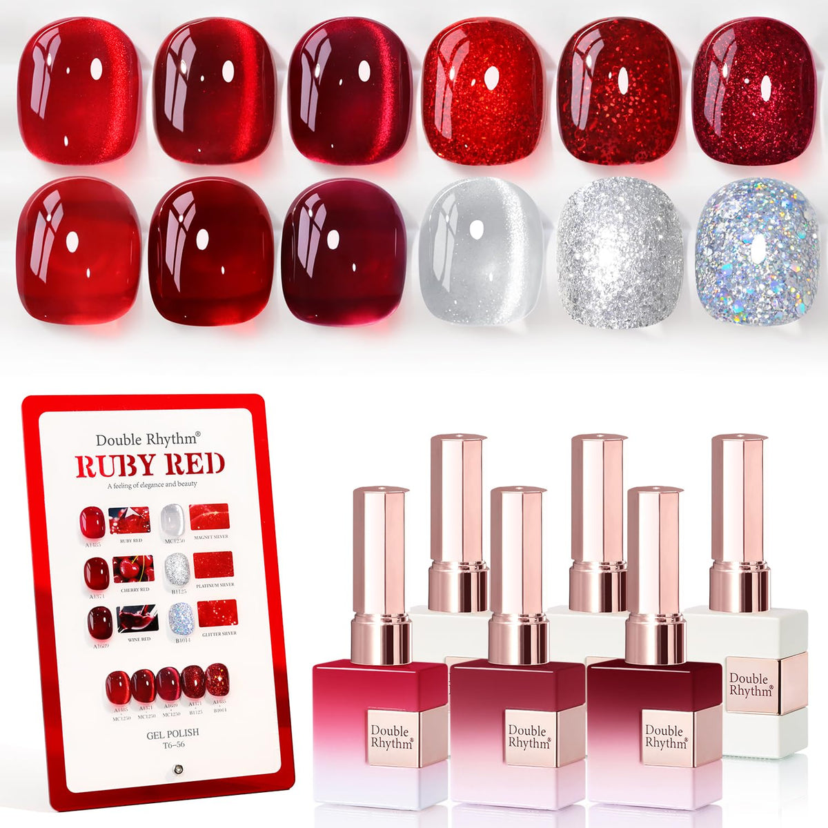 Set de vernis gel Double Rhythm 6 pièces 15 ml Jelly Burgundy Red