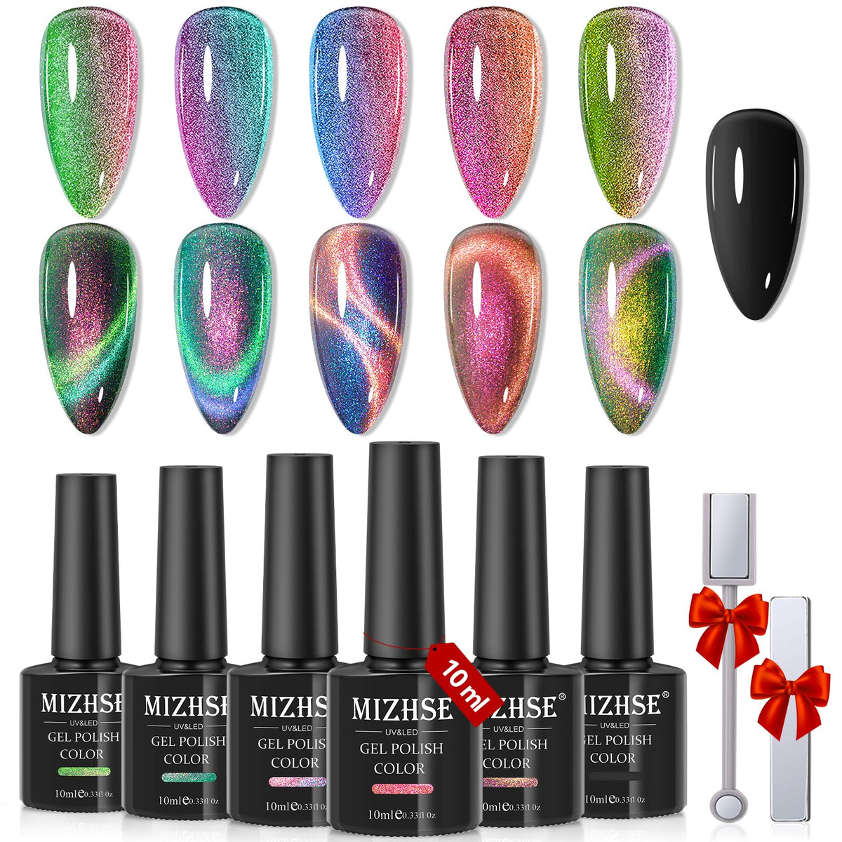 Set de vernis gel MIZHSE 9D Cat Eye avec 6 couleurs et 2 bâtons magnétiques