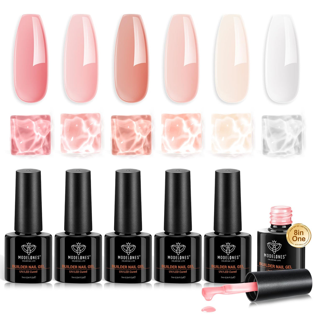 Set de vernis gel modelones 8-en-1, 6 flacons de 7ml en rose nude