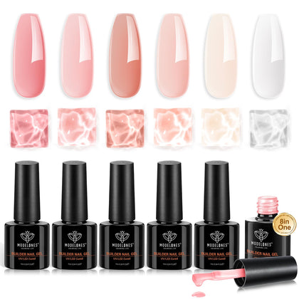 Set de vernis gel modelones 8-en-1, 6 flacons de 7ml en rose nude