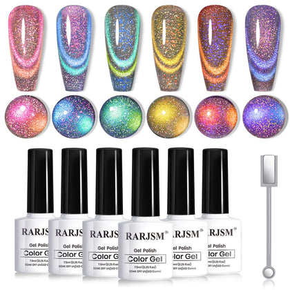 Set de vernis gel RARJSM 9D avec 6 bouteilles et stick magnétique