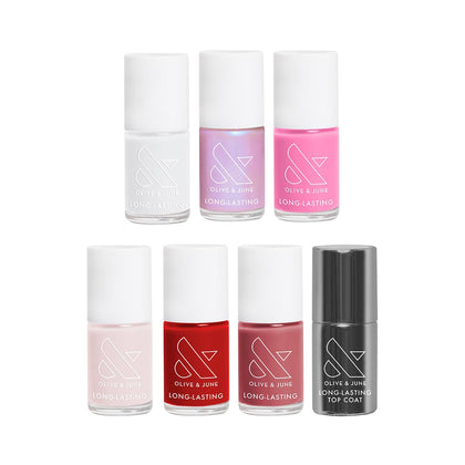 Set de vernis longue durée Olive & June avec 6 teintes et top coat