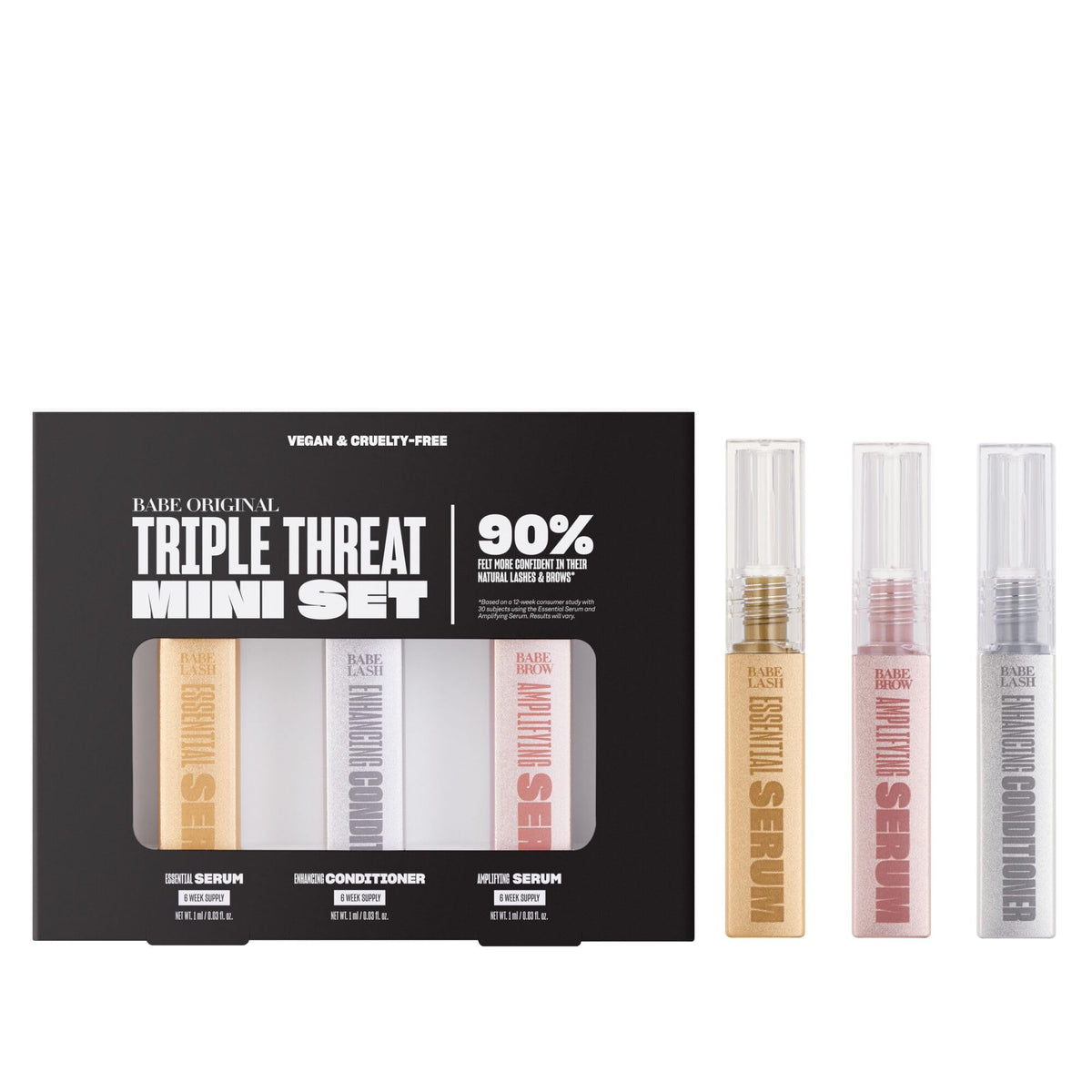 Set Mini Triple Threat de BABE ORIGINAL avec trois sérums pour cils et sourcils
