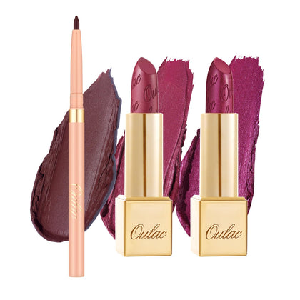 Set Oulac de rouge à lèvres métalliques et crayon à lèvres, packaging élégant