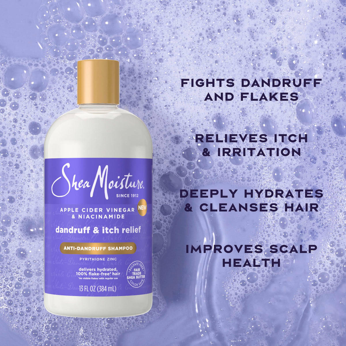 Shampoing Shea Moisture Anti-Pelliculaire à côté de produits capillaires