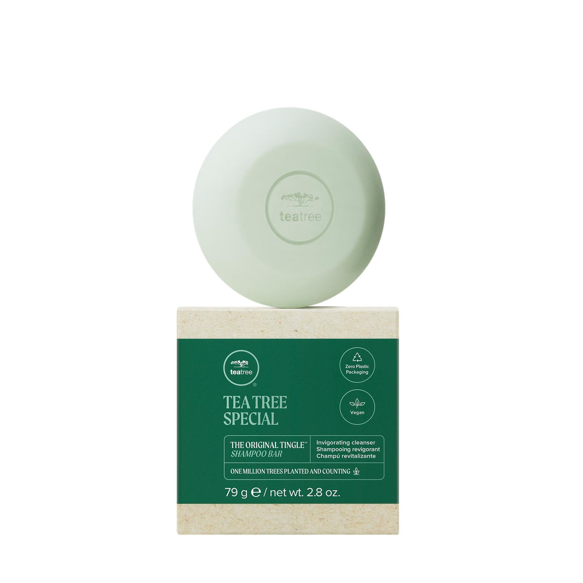 Shampoo Bar Tea Tree 91g vue de face avec emballage zéro plastique