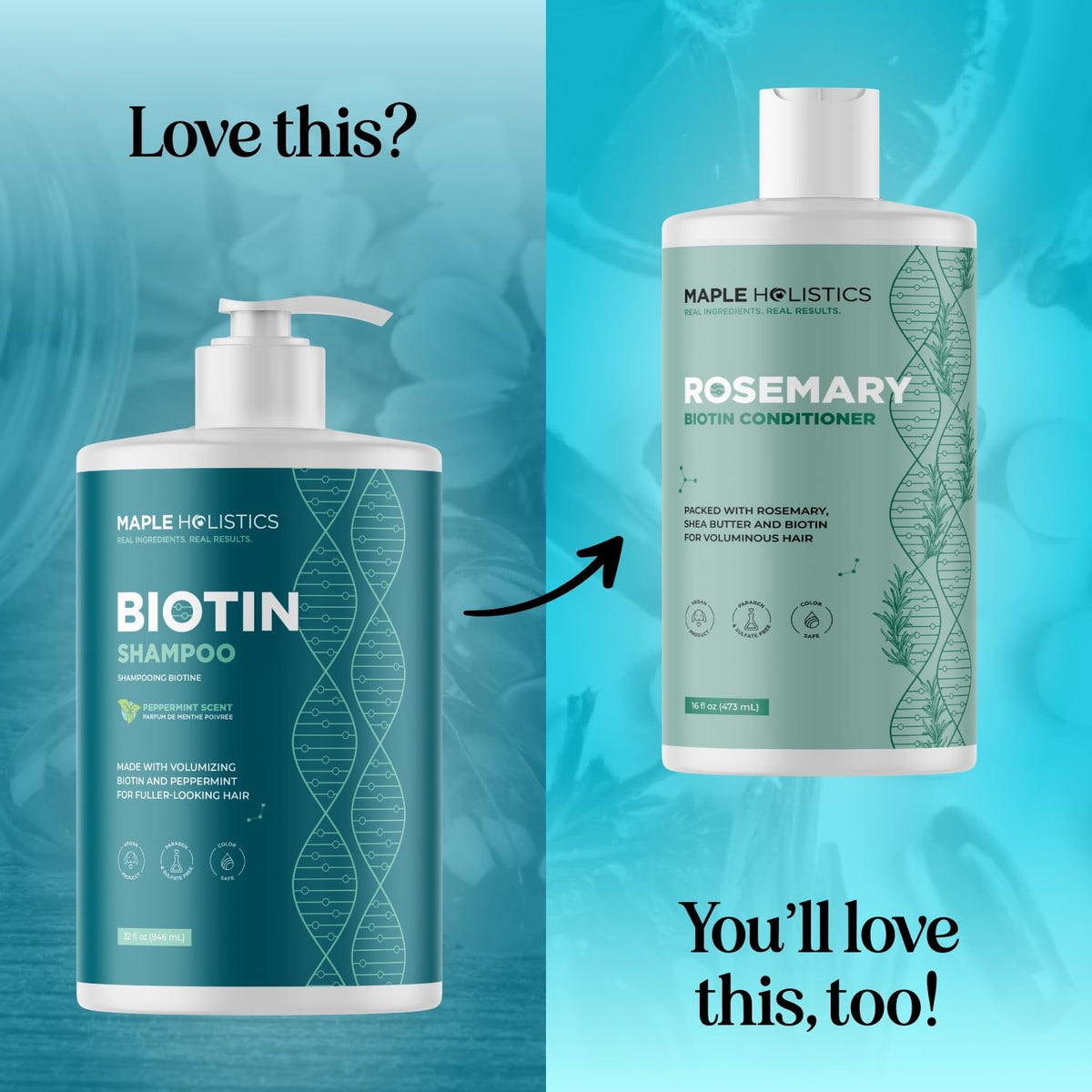 Shampooing à la biotine Maple Holistics avec accessoires de soins capillaires