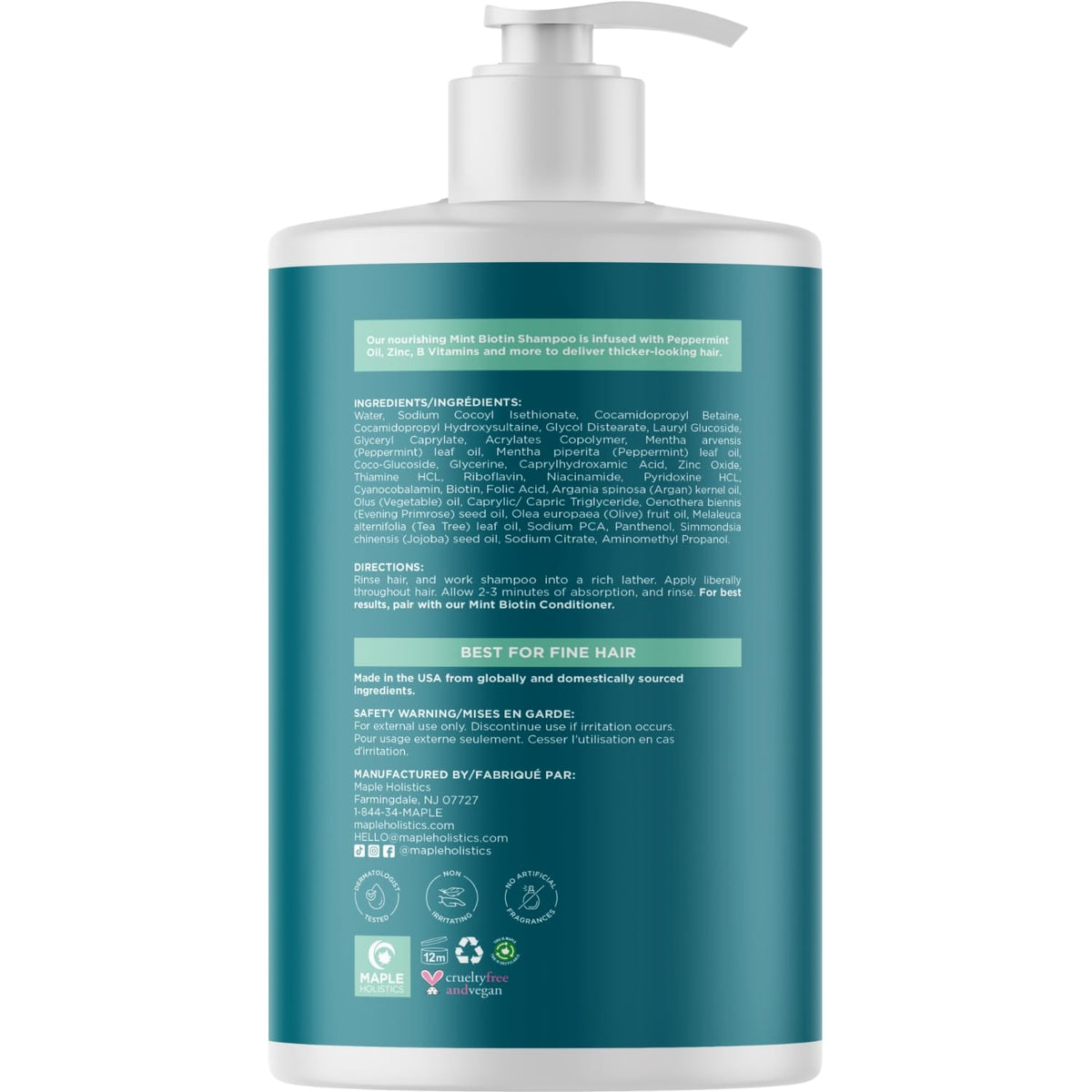 Shampooing à la biotine Maple Holistics sur un fond blanc