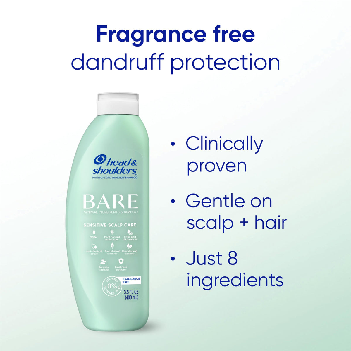 Shampooing BARE de Head & Shoulders, dos de la bouteille montrant les ingrédients