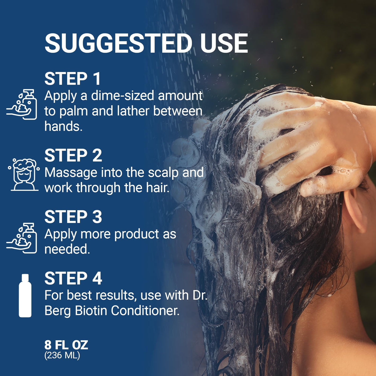 Shampooing Biotin Dr. Berg Nutritionals 240g sur un fond neutre