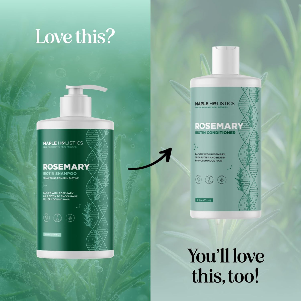 Shampooing Biotin et Romarin en milieu de salle de bain