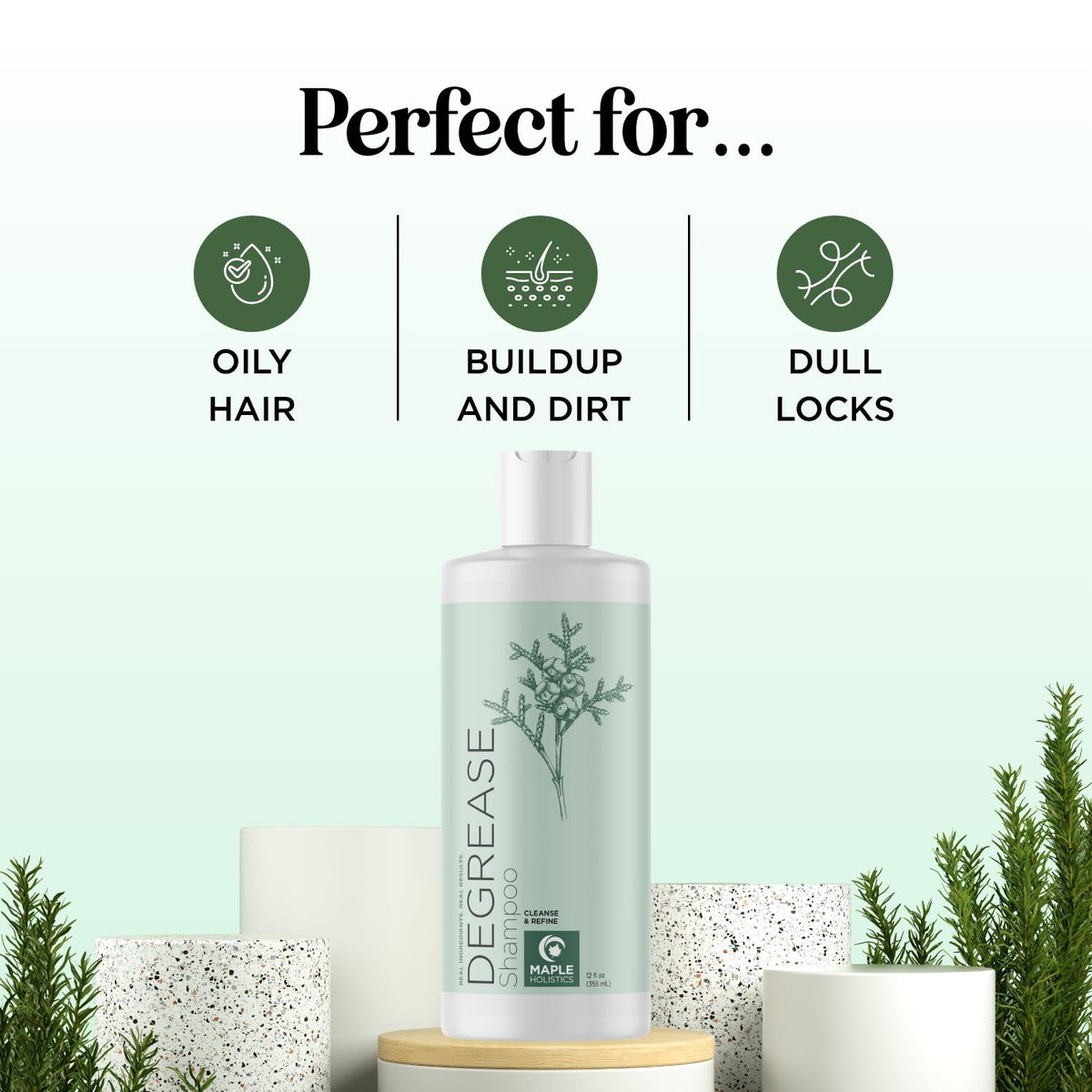 Shampooing clarifiant Maple Holistics sur un fond naturel