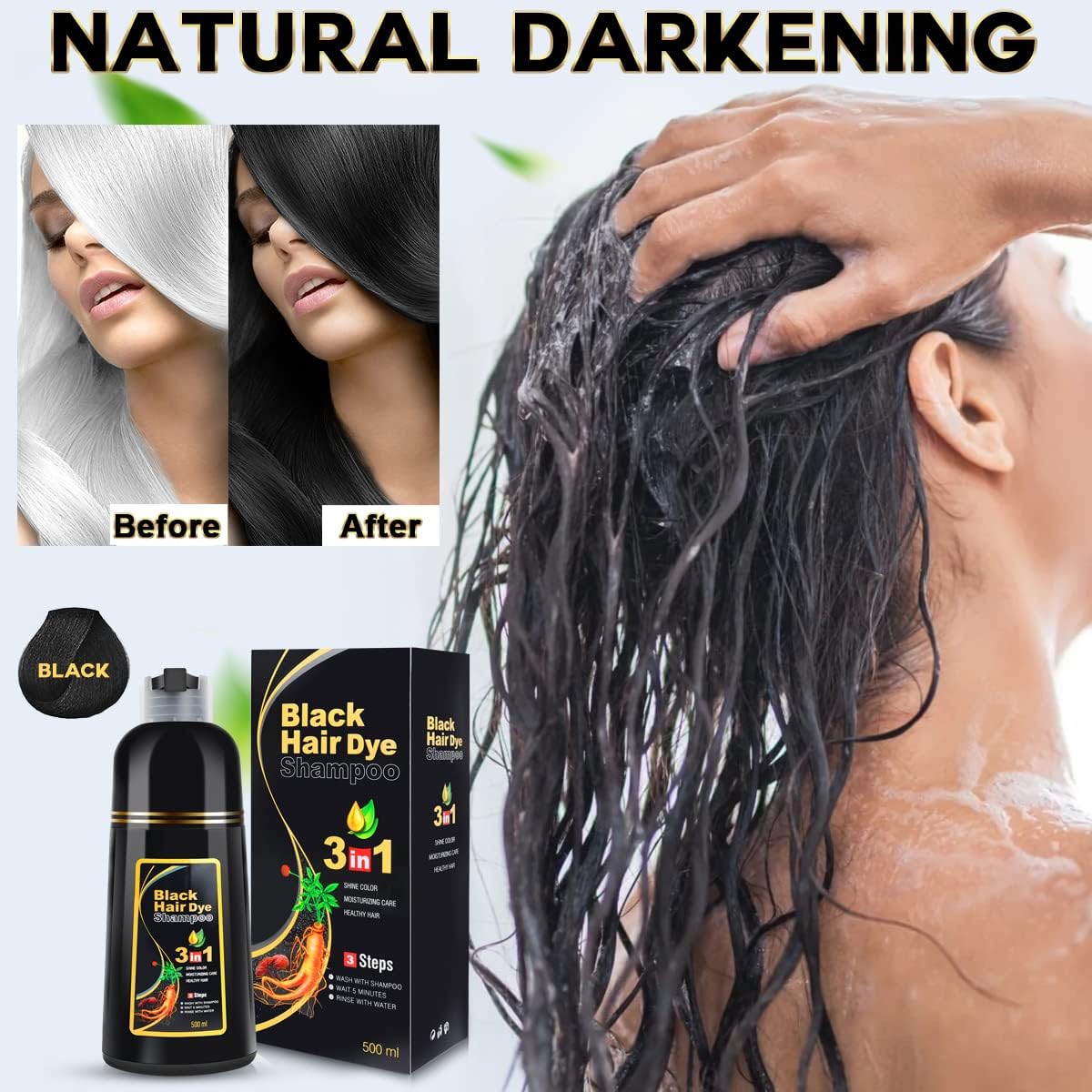 Shampooing cosmpro noir 590g sur une coiffeuse