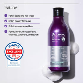 Shampooing Dr. Groot avec un flacon ouvert