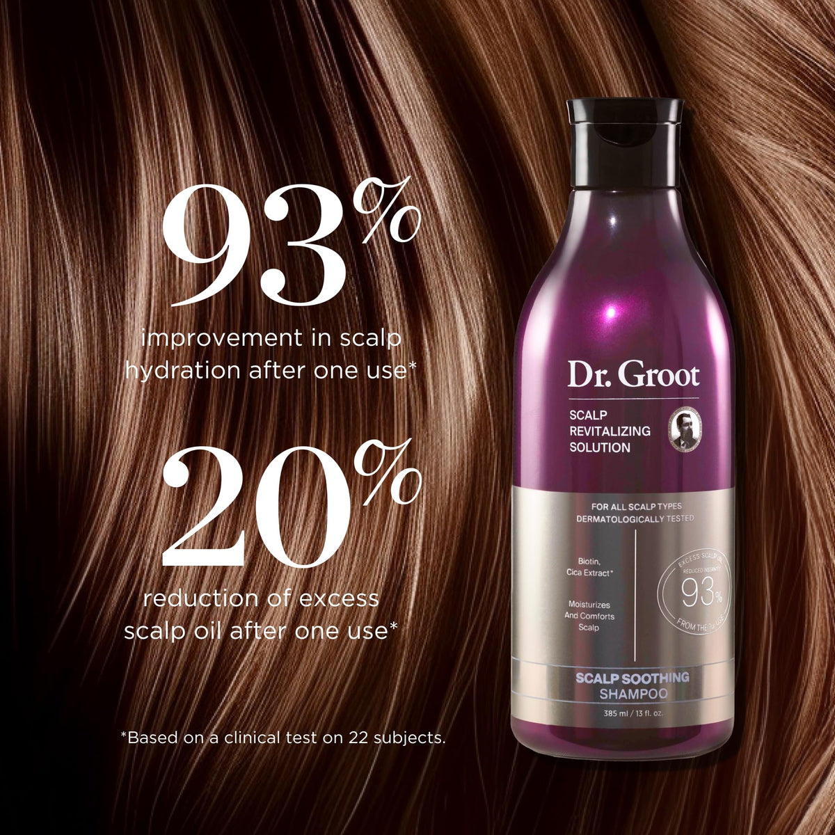 Shampooing Dr. Groot sur un fond blanc, mise en scène