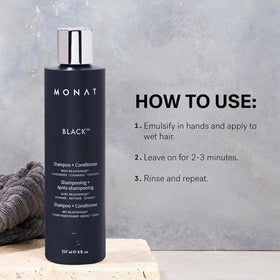 Shampooing et Après-shampoing Noir MONAT avec des ingrédients naturels autour
