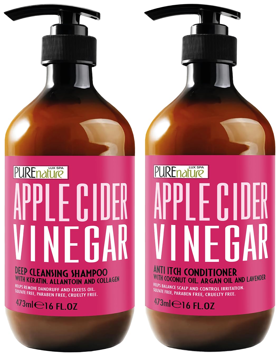 Shampooing et Après-Shampooing au Vinaigre de Cidre de PURE NATURE LUX SPA, vue avant