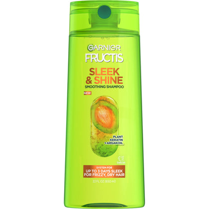 Shampooing Garnier Sleek & Shine 650 ml côté avant avec étiquette