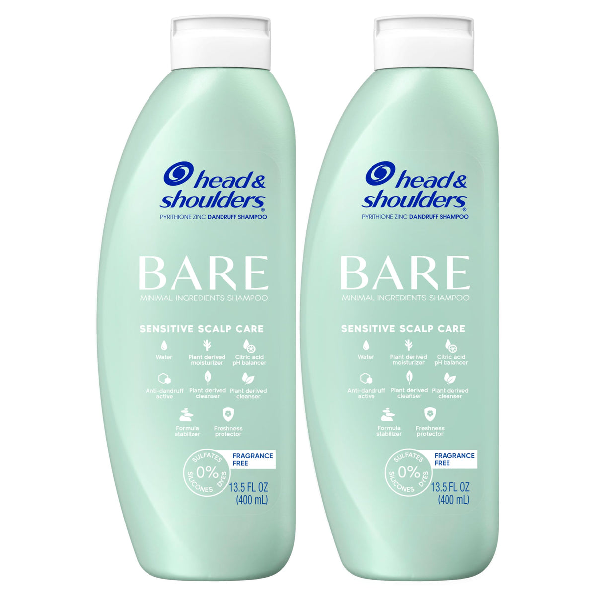Shampooing Head & Shoulders BARE, bouteille avec étiquette détaillée