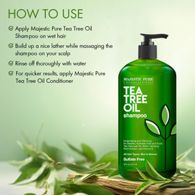 Shampooing Majestic Pure à l'huile d'arbre à thé en usage dans une salle de bains