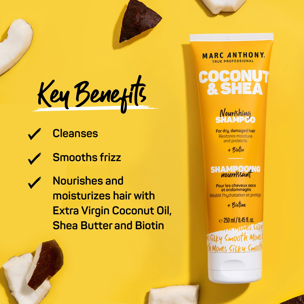 Shampooing Marc Anthony Coco et Karité ouvert avec produit à l'intérieur