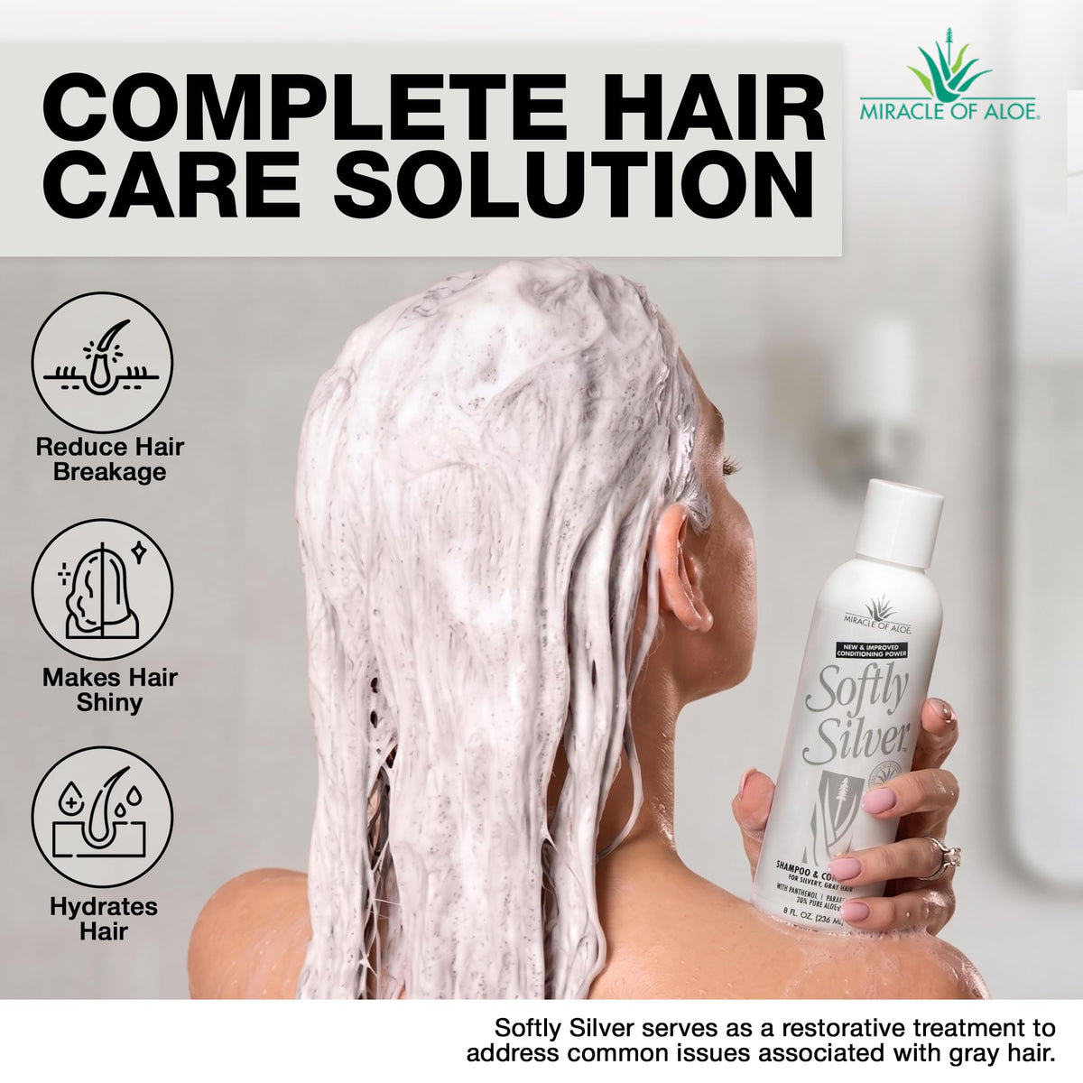 Shampooing Miracle of Aloe pour cheveux gris, vue latérale