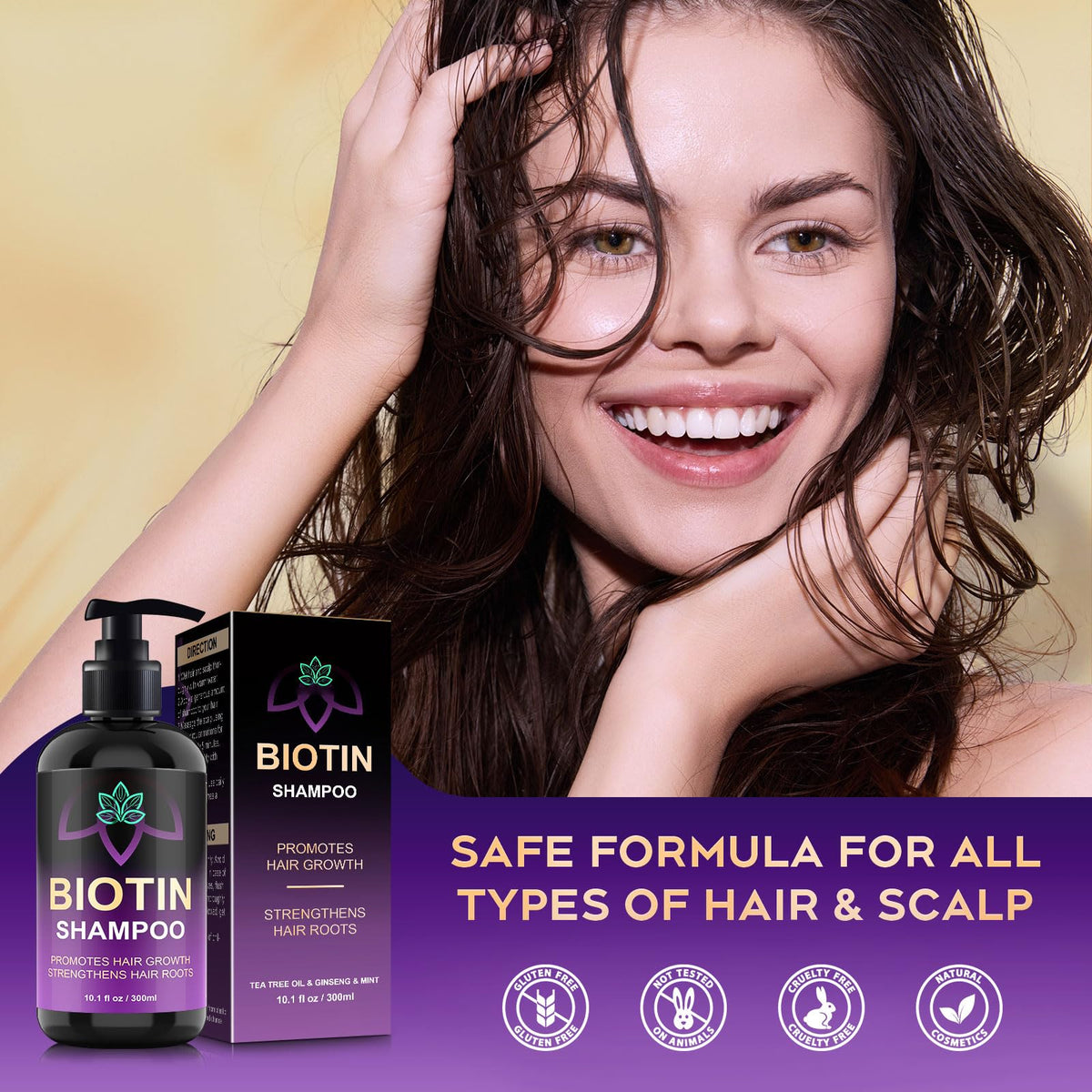 Shampooing oely à la biotine sur un fond naturel