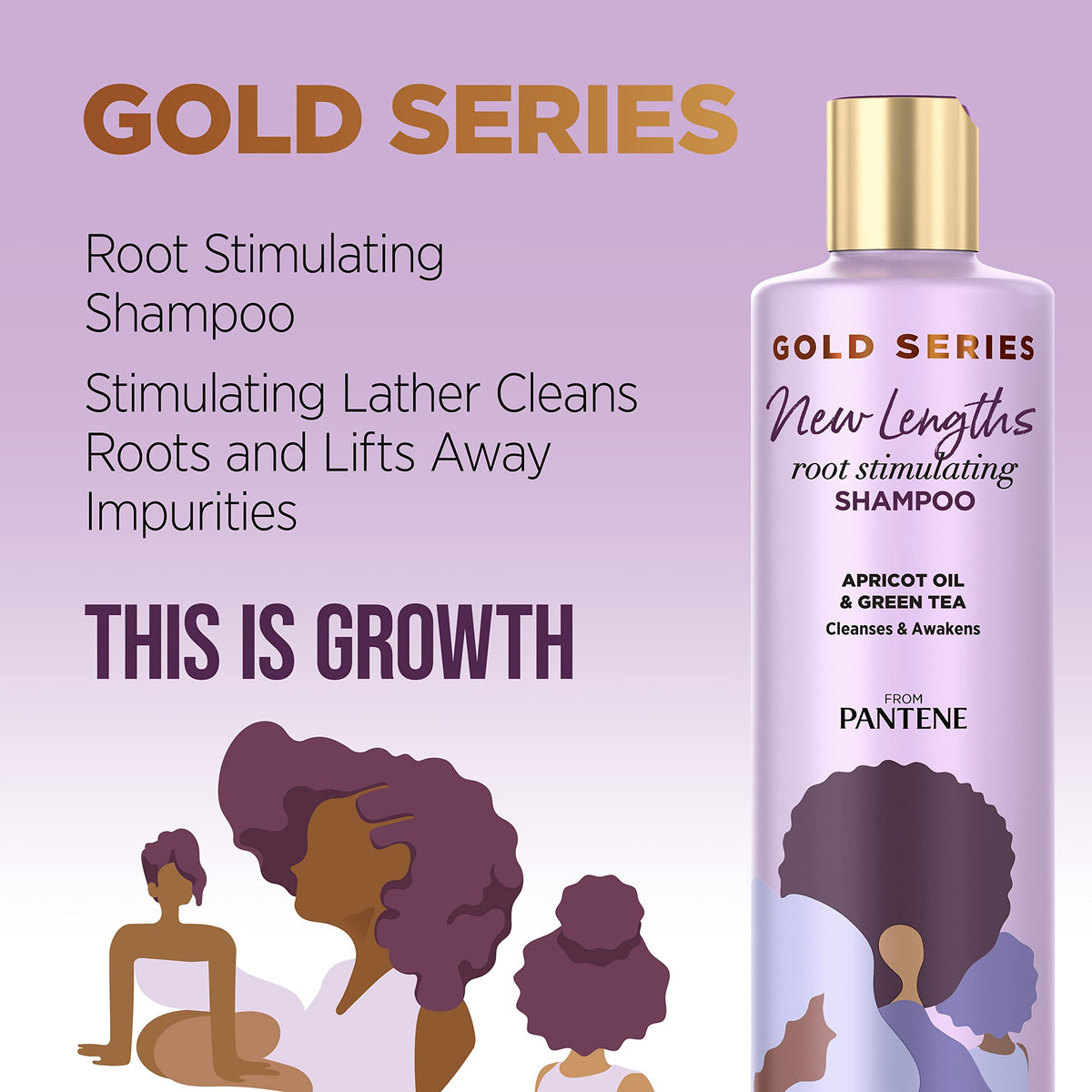 Shampooing Pantene Gold Series New Lengths dans une main