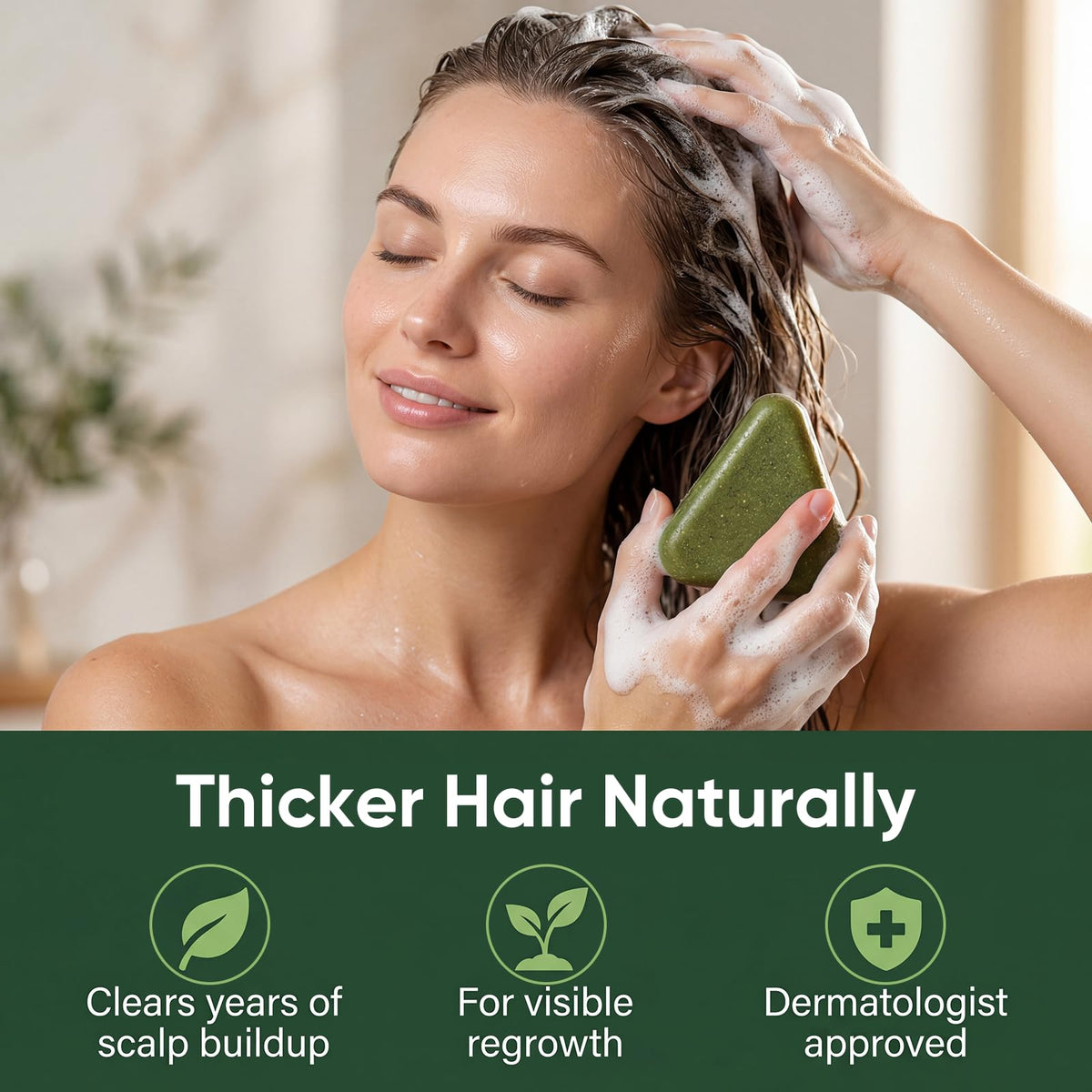 Shampooing Pwkvsn posé sur une surface en bois