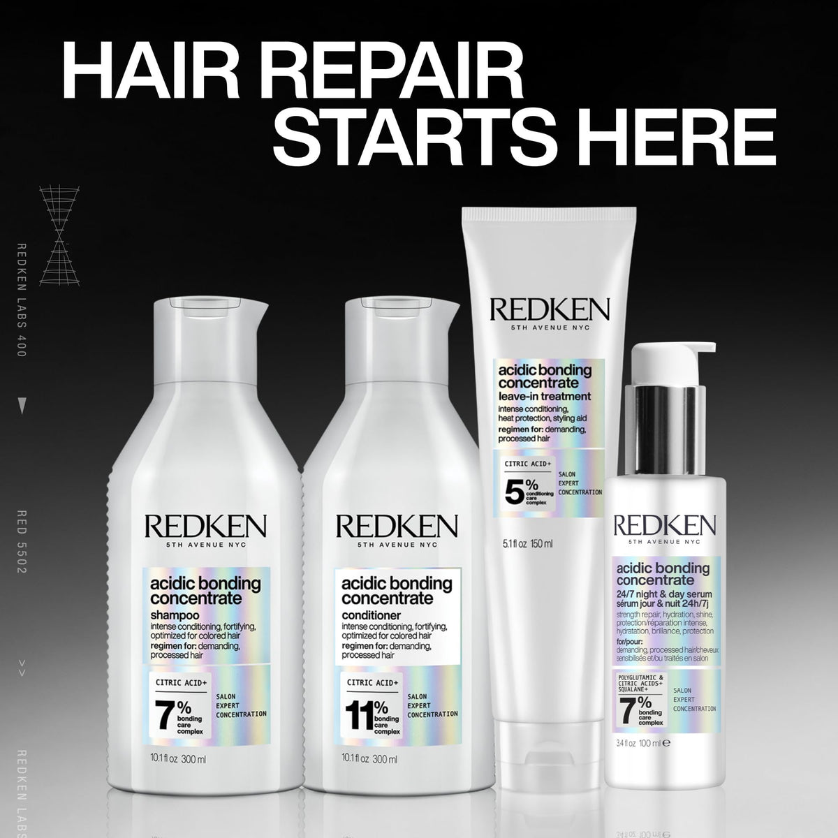 Shampooing Redken Acidic Bonding Concentrate avec d'autres produits de soin capillaire