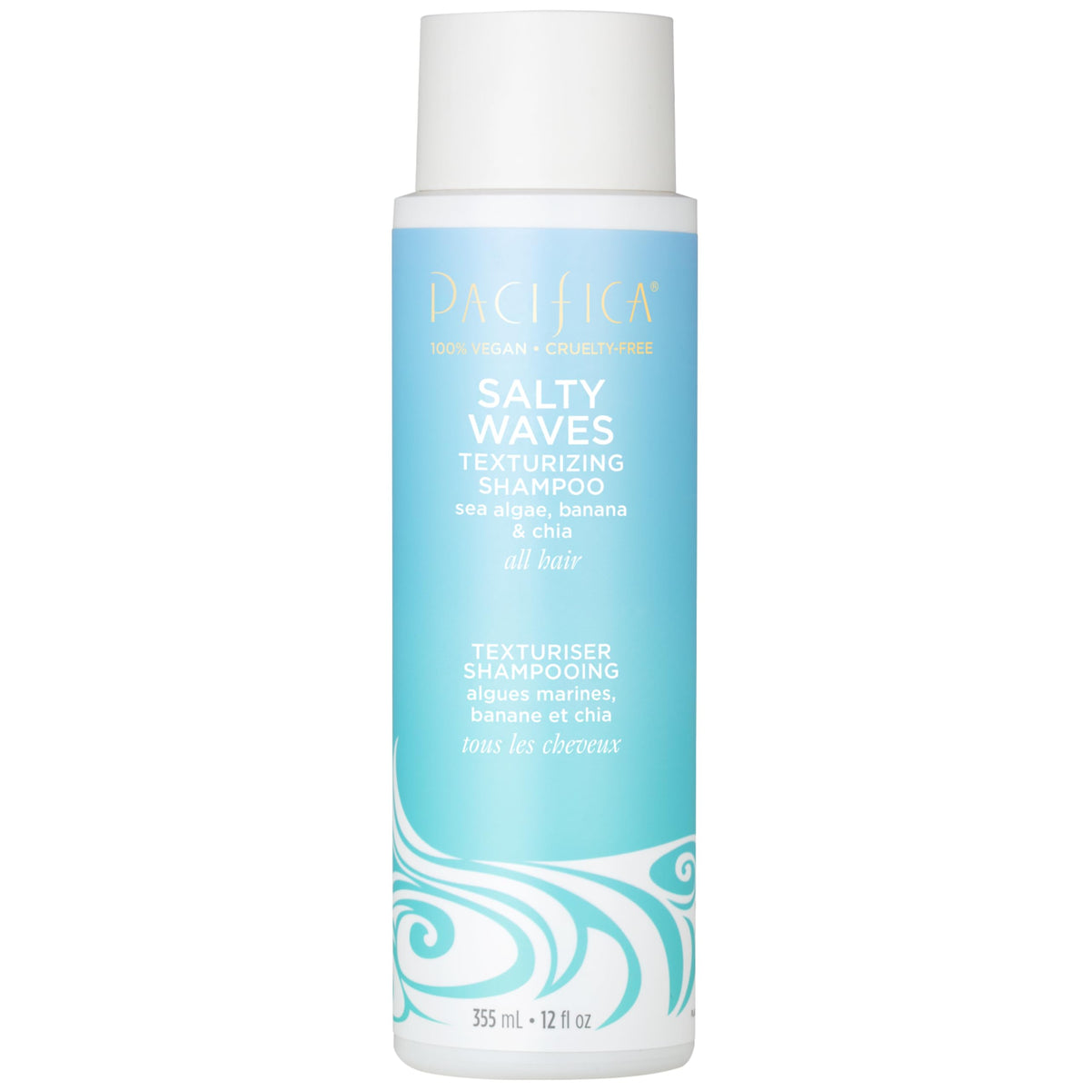Shampooing Salty Waves de Pacifica 422g vue avant avec bouchon noir