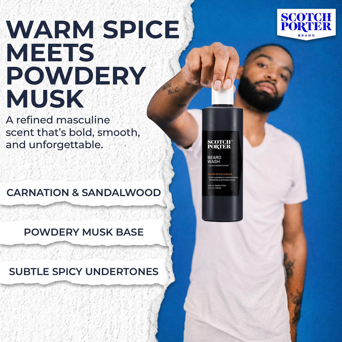 Shampooing Scotch Porter avec ingrédients naturels en arrière-plan