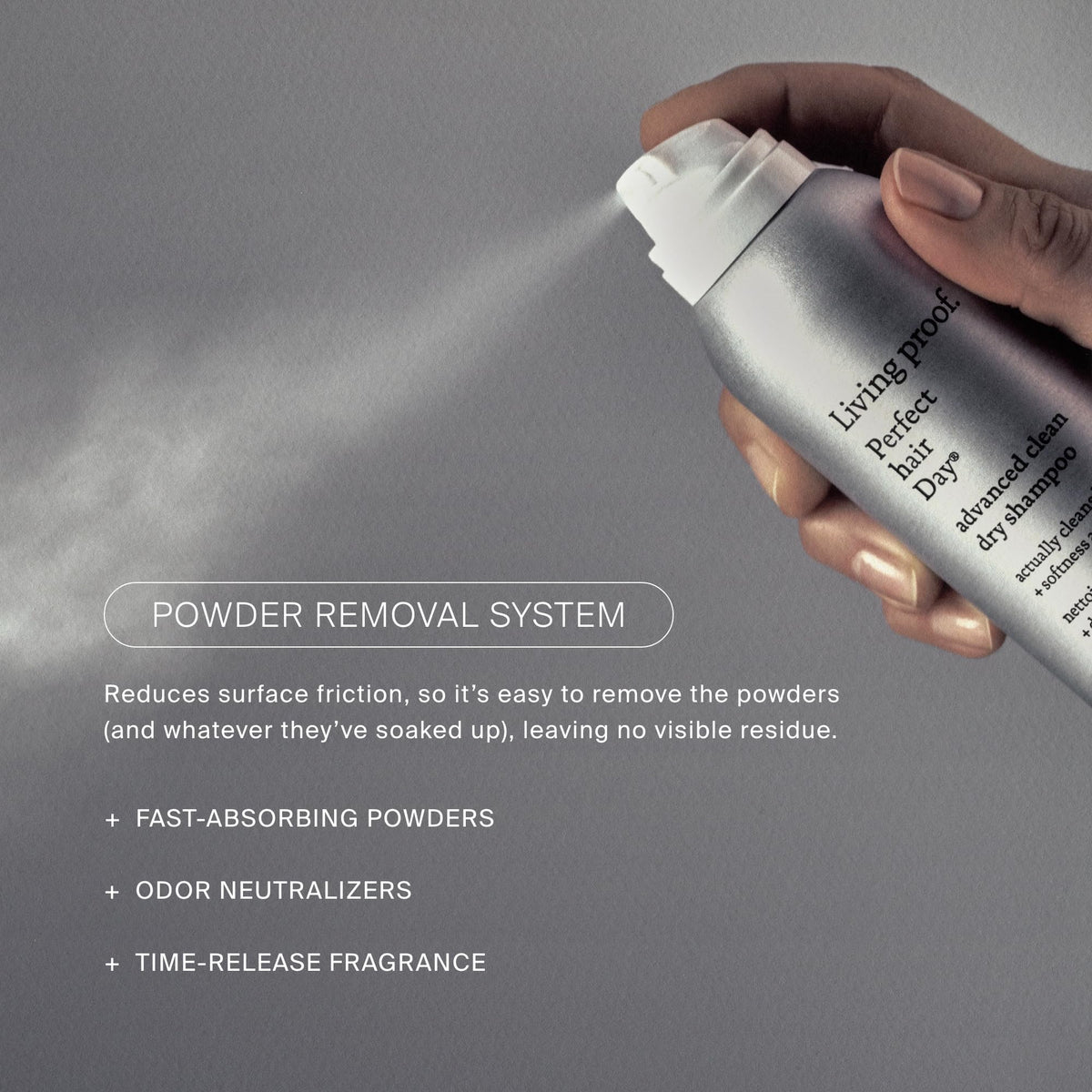 Shampooing sec Living Proof 340g en utilisation sur cheveux