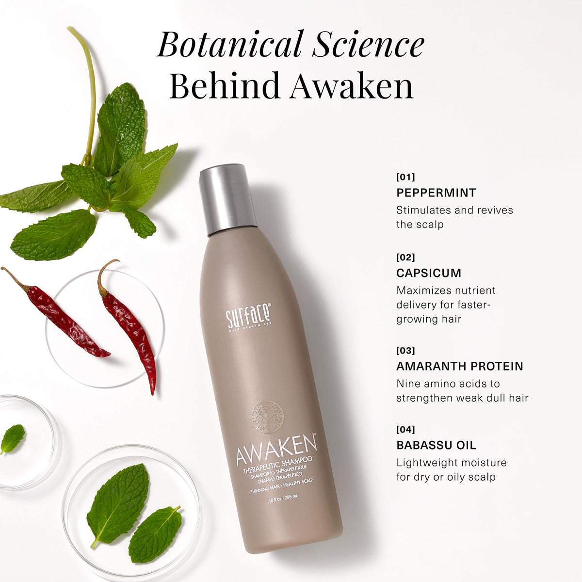 Shampooing SURFACE Awaken 2 fl oz sur un fond de salle de bain