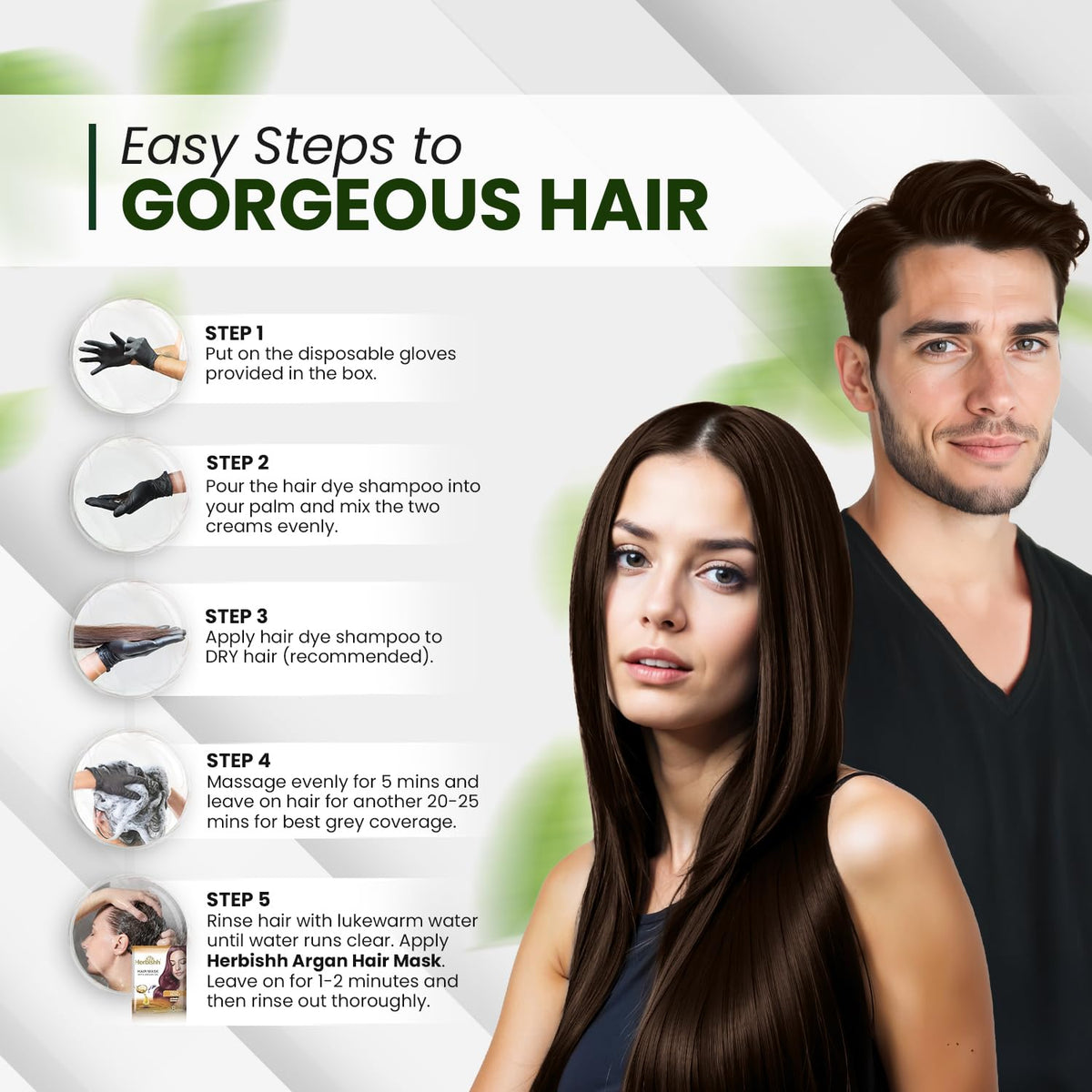 Shampooing teinture brun foncé Herbishh avec accessoires de beauté