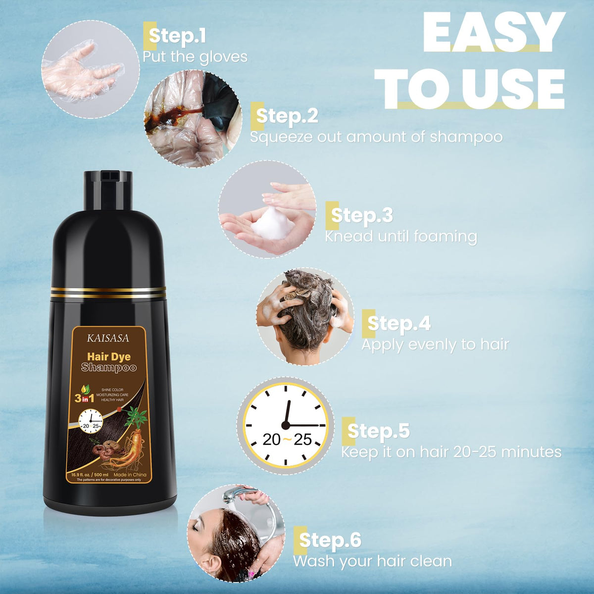 Shampooing teinture brun IIIMEIDU application sur cheveux