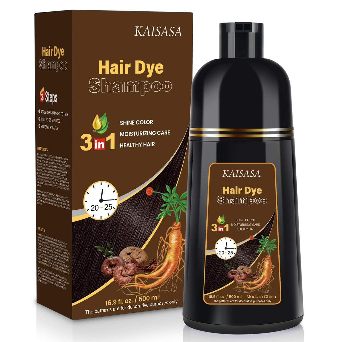 Shampooing teinture brun IIIMEIDU vue avant avec emballage