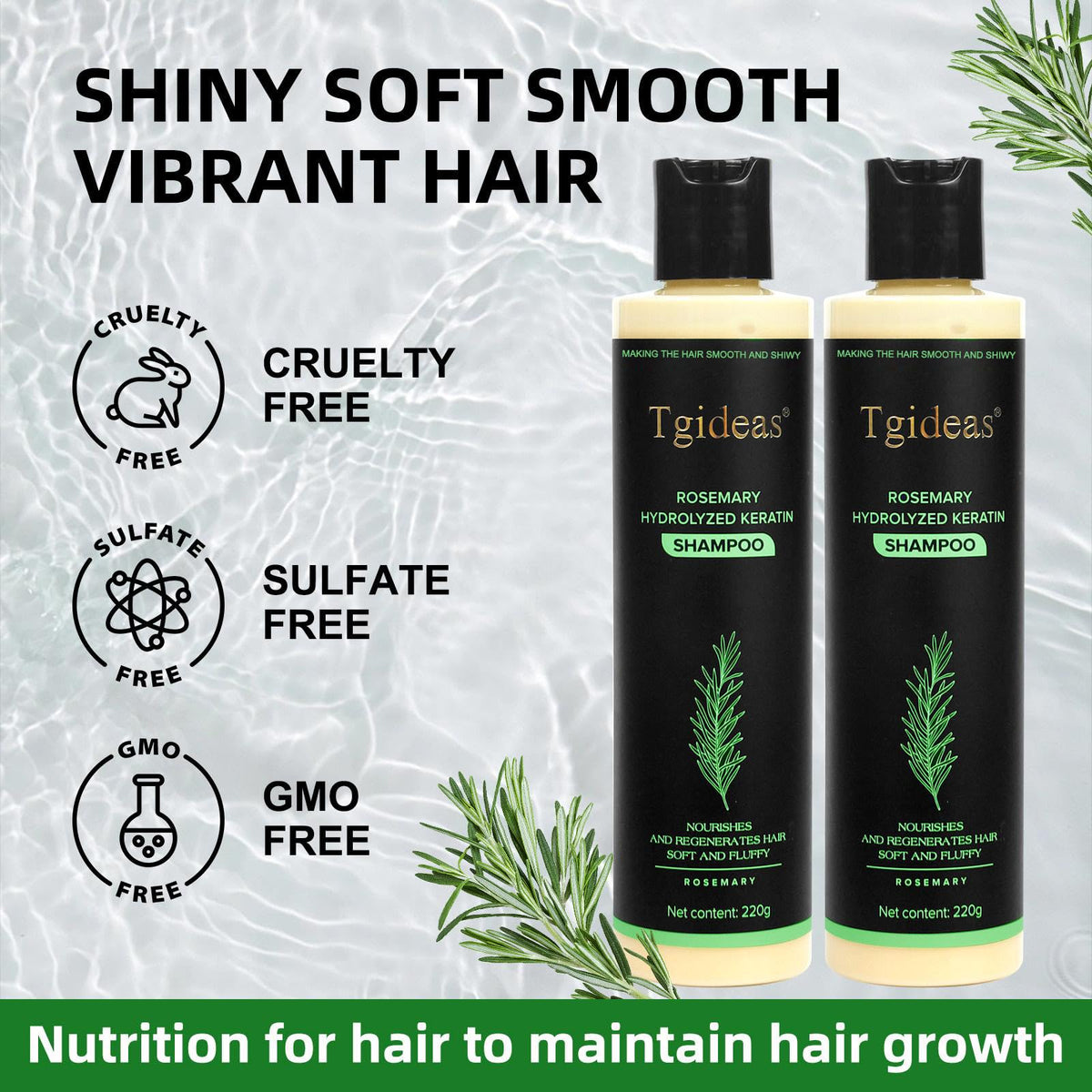 Shampooing Tgideas avec une plante de romarin à côté