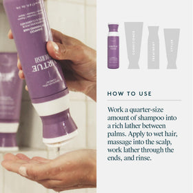 Shampooing VIRTUE Flourish 300g en situation d'utilisation