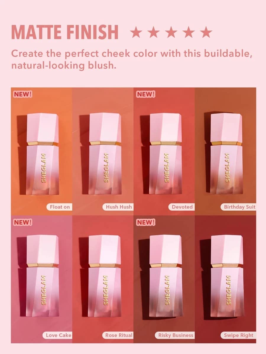 SHEGLAM Blush Liquide Color Bloom 50g sur un fond neutre
