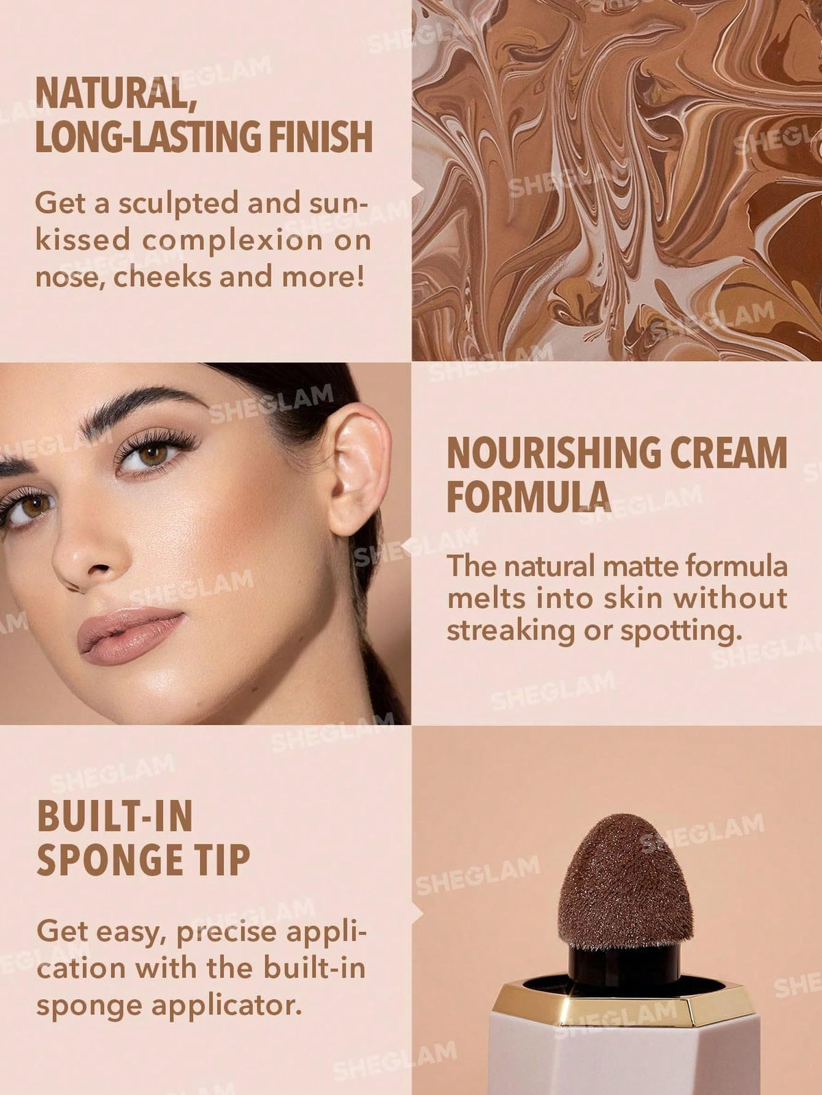 SHEGLAM Contour Liquide 01 Soft Tan stick en usage sur le visage