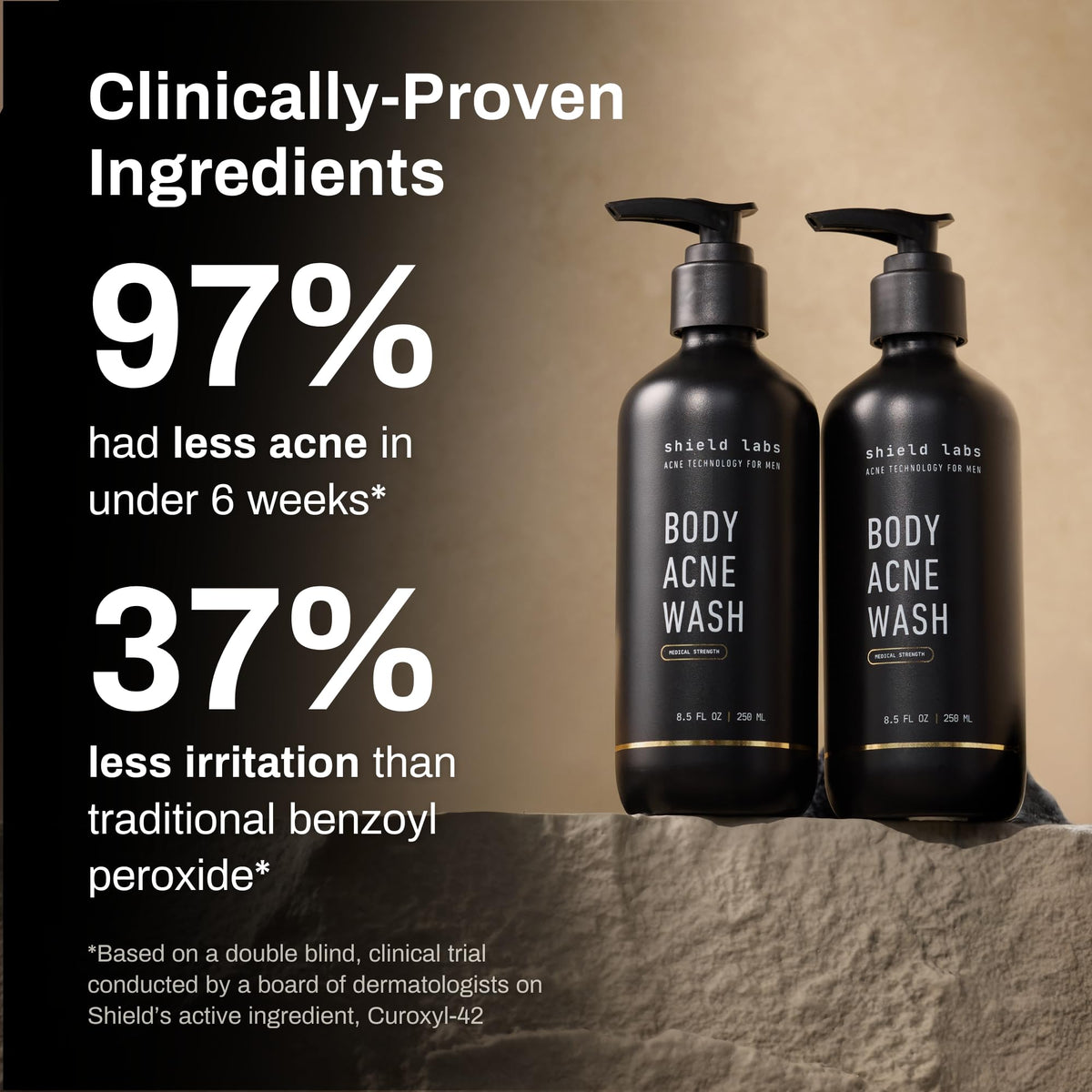 Shield Gel Douche Anti-Acné pour Hommes avec 4% de peroxyde de benzoyle