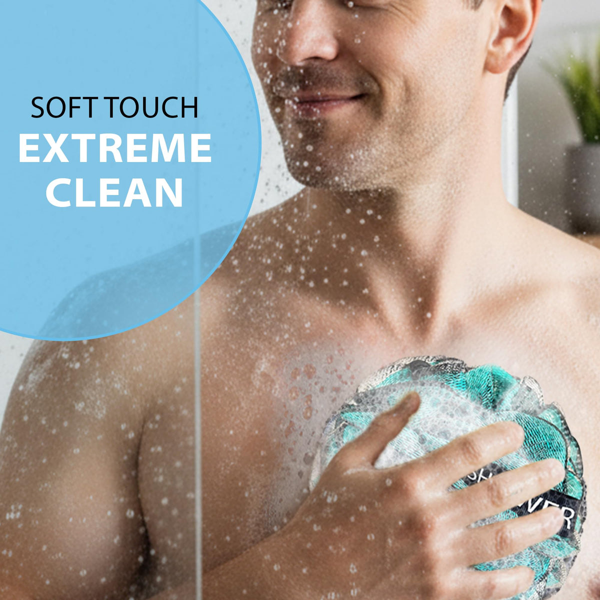 Shower Bouquet Éponge de Bain XL en charbon et ses bulles