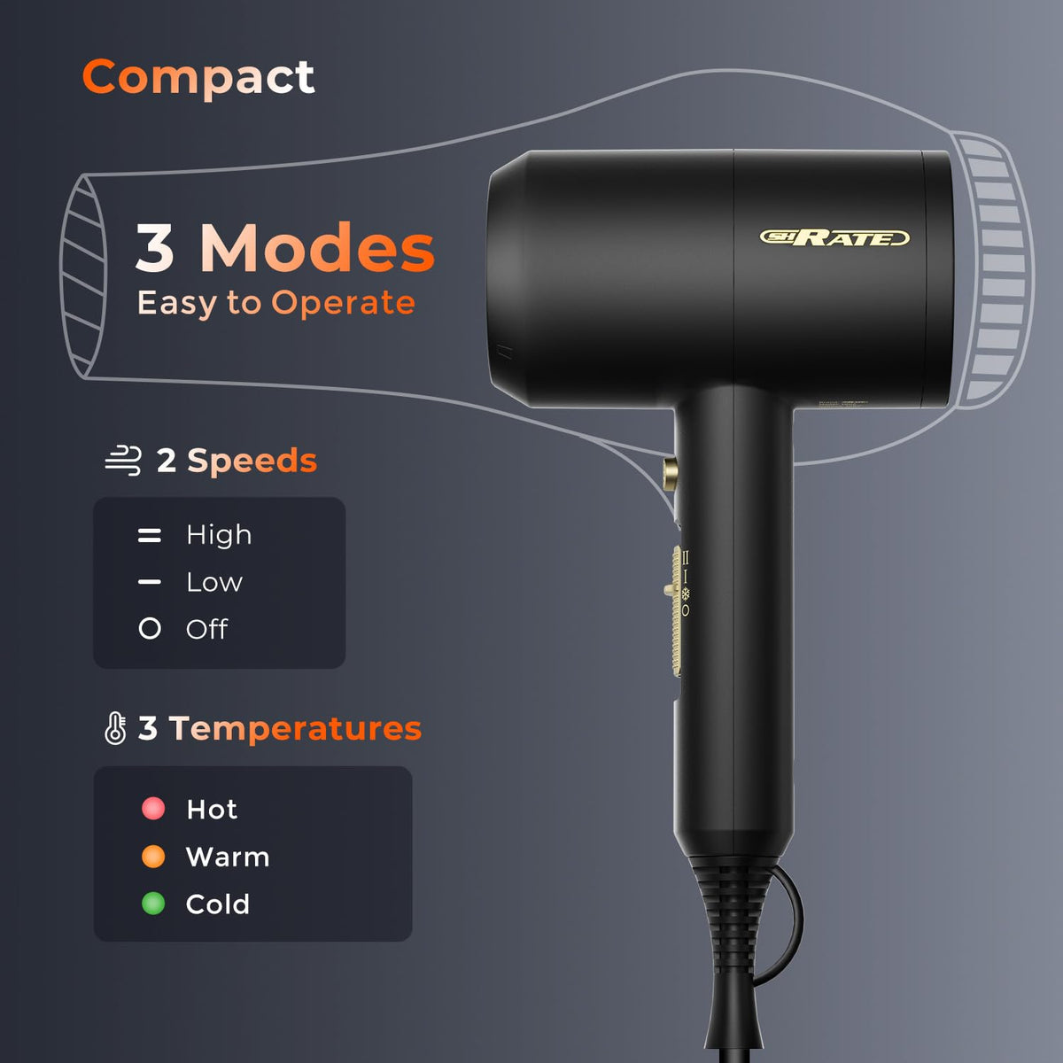 SHRATE Sèche-Cheveux Ionique 1800W détails de conception