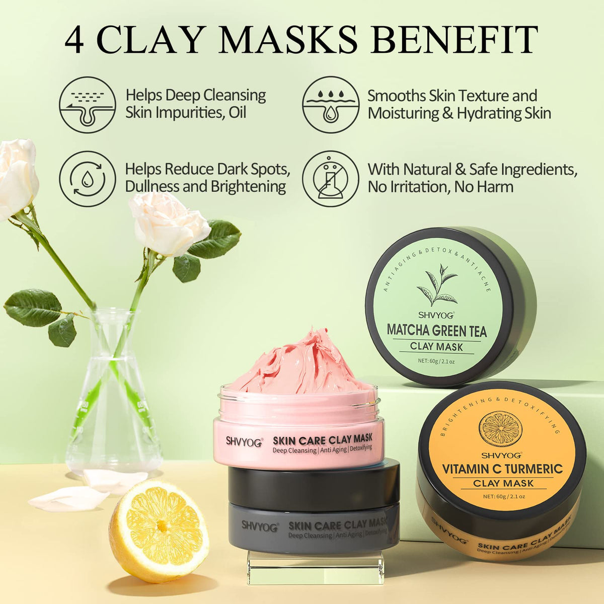 SHVYOG Masque à l'argile de thé vert, 60g