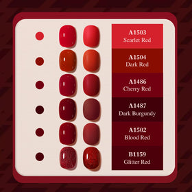 Six flacons de vernis gel Double Rhythm en présentation