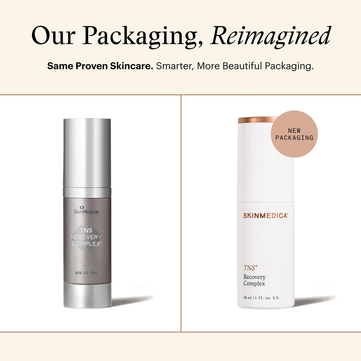 SkinMedica TNS Recovery Complex 200g avec pompe en action
